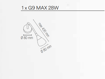 Applique da specchio in metallo flessibile cromo con diffusore in vetro bianco satinato 1XG9 non inclusa collezione GOCCIA Applique da specchio in metallo flessibile cromo con diffusore in vetro bianco satinato 1XG9 non inclusa collezione GOCCIA